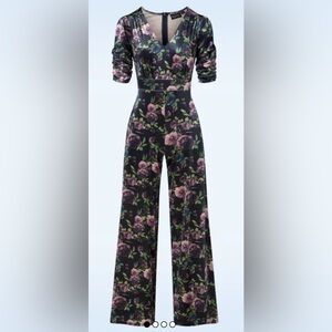 Voodoo Vixen Velvet Vienna Blue Floral Jumpsuit Size XS